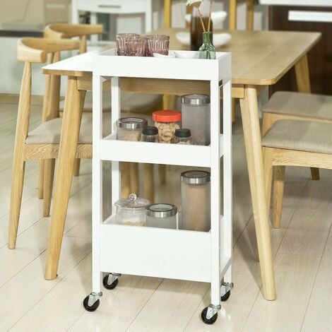 Carrito de Cocina, Carrito de Servir- 3 Estantes, 4 Ruedas-Blanco  FKW49-W SoBuy ES