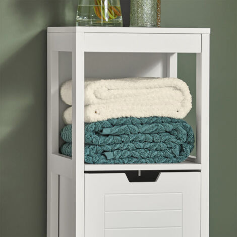 Mueble Columna de Baño, Armario para Baño - 1 Estante y 2 Cajones Blanco FRG127-W SoBuy ES
