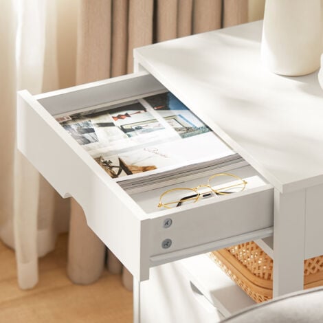 Mesita de Noche Dormitorio, Mesa Auxiliar con 2 cajones,Blanco FRG258-W SoBuy ES