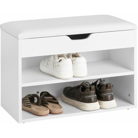 VASAGLE LHS15WT Banco de Zapatos, 15 Cubos, Blanco + Gris