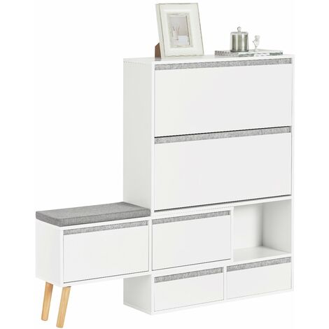 Banco Zapatero con 2 Solapas, 2 cajones y Banco móvil Armario de Entrada 124-92 x 24 x 126 cm FSR134-W SoBuy ES