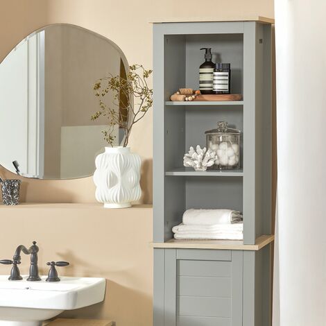 Armario Alto baño Mueble Columna de baño con 3 Estantes y 1 Puerta 39 x 30 x 169 cm Gris BZR68-HG SoBuy ES