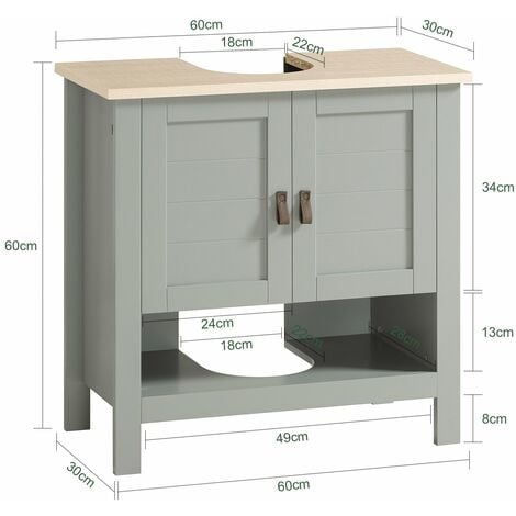 Mueble para Debajo del Lavabo Armario de Baño de Suelo con 1 Estante y 2 Puertas 60 x 30 x 60 cm BZR69-II-HG SoBuy ES