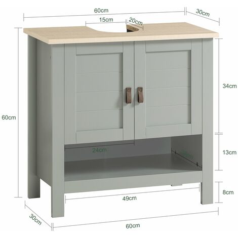 Mueble para Debajo del Lavabo Armario de Baño de Suelo con 1 Estante y 2 Puertas 60 x 30 x 60 cm BZR69-HG SoBuy ES