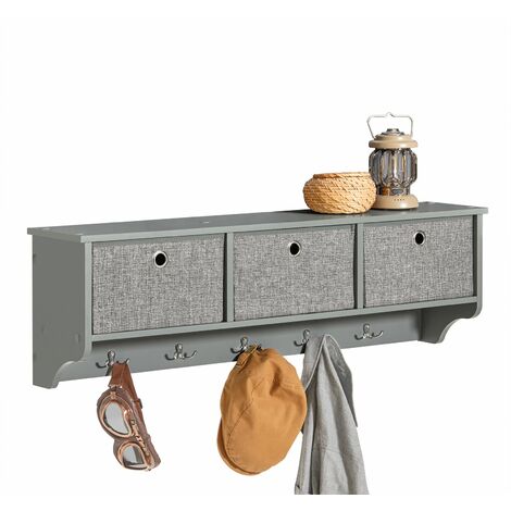 Perchero moderno de pared estantería de pared con 5 ganchos y 3 cajones L100 cm SoBuy FRG282-HG ES