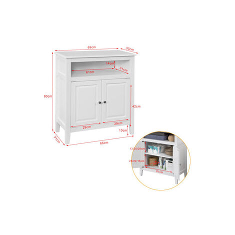 Armario para Baño,Aparador con 2 Puertas y Estante,L 69 x P 33 x H 80cm,Blanco Blanco FRG204-W SoBuy ES