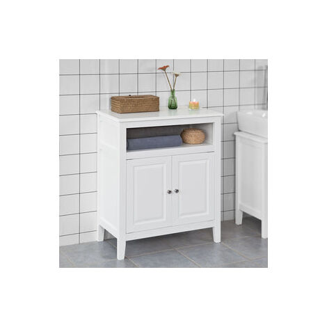 Armario para Baño,Aparador con 2 Puertas y Estante,L 69 x P 33 x H 80cm,Blanco Blanco FRG204-W SoBuy ES