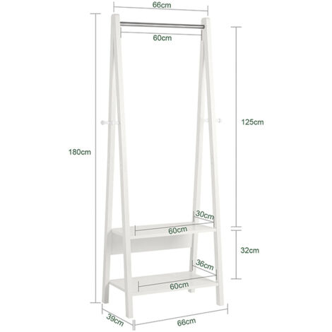 Moderna estantería escalonada con 2 estantes, Estantería de diseño con Ganchos y Barra para Abrigos,Blanco, FRG59-W,ES SoBuy ES