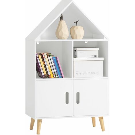 Librería Infantil con 2 Estanterías Abiertos Organizador de Juguetes Multifuncional con 2 Puertas 60 x30 x 103 cm Blanco KMB58-W SoBuy ES