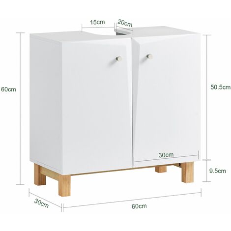 Mueble para Debajo del Lavabo Armario de Baño de Suelo con 2 Puertas y Estante 60 x 30 x 60 cm Blanco BZR92-W SoBuy ES