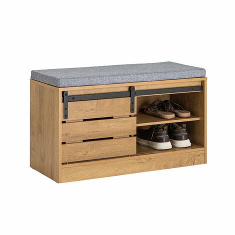 Banco Zapatero con Puerta corrediza de Granero Armario de Almacenamiento para Entrada con Estantes Natural 80 x 35 x 48 cm  FSR120-N SoBuy ES