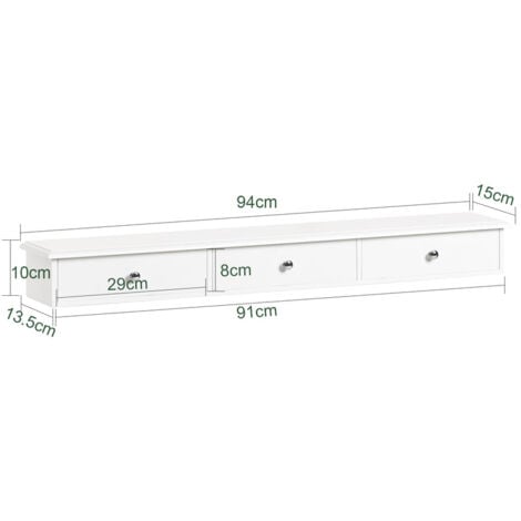 Estantes de pared, Armario suspendido, Estanteria para trasteros, con tres cajones, blanco L93cm P15cm x H10cm FRG43-L-W SoBuy ES