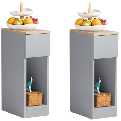 Set de 2 Mesas Auxiliares Mesita de Noche con 1 Cajón Mesa para Salón Comedor 20 x 35 x 60 cm Gris FBT111-HGx2 SoBuy ES