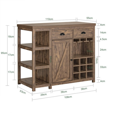 Aparador de Comedor Isla de Cocina con 2 Cajones 1 Puertas y Compartimentos cúbicos 110 x 55 x 95 cm SVW20-N SoBuy ES