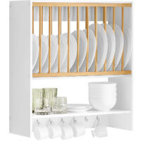 Escurreplatos Blanco de Pared Soporte para Platos Escurridor De Platos y Vasos con 1 Estante Adicional y 7 Ganchos 64 x 24 x 71 cm KCR09-W SoBuy ES