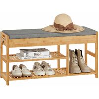 Banco de Almacenamiento con cajón y cojín,Zapatero,L90 cm x H45 cm Bambú FSR47-N SoBuy ES