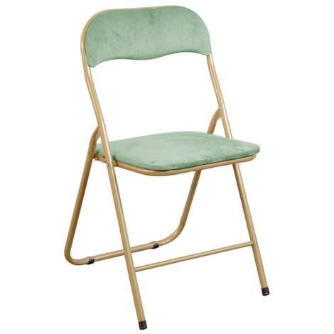 Sedia Pieghevole Imbottita in Velluto Velvet da Interno Ufficio Casa Resistenti Ferro Leggere con Schienale Salvaspazio Portatile CYNTHIA VELLUTO VERDE ACQUA / STRUT. ORO