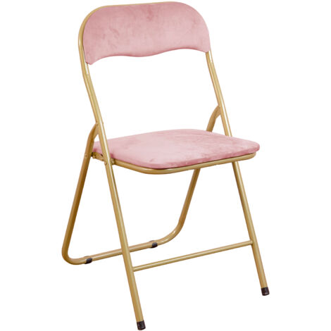 Sedia Pieghevole Imbottita in Velluto Velvet da Interno Ufficio Casa Resistenti Ferro Leggere con Schienale Salvaspazio Portatile CYNTHIA VELLUTO ROSA / STRUT. ORO