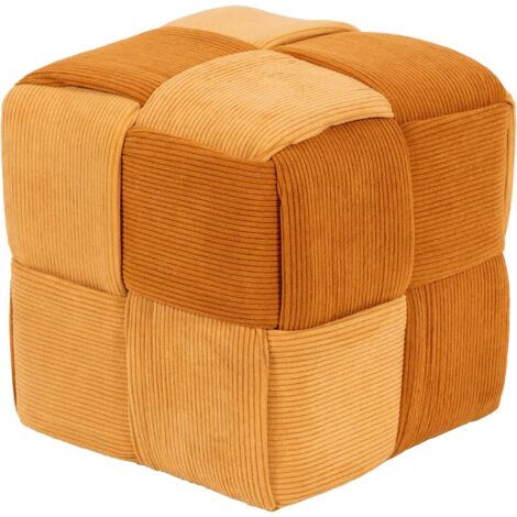 Marvin Pouf In Velluto Intrecciato a Coste Poggiapiedi Cube Sgabello per Casa Soggiorno Camera da Letto Salotto Divano Tavolino Quadrato Cubo Poltrona Ocra/Mattone
