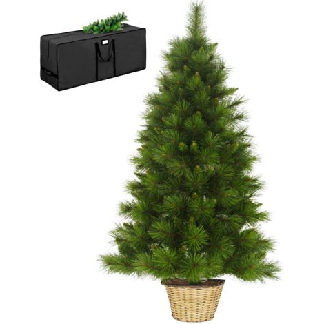 Albero di Natale da Parete Muro a Metà Effetto Realistico Richiudibile Apertura ad Ombrello Decorazioni Natalizie con Vaso in Rattan e Borsone BASKET A META' VERDE 150 CM (1/4)