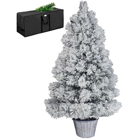 Albero di Natale da Parete Muro a Metà Innevato Effetto Realistico Richiudibile Apertura ad Ombrello con Vaso in Rattan e Borsone BASKET A META' INNEVATO 150 CM (1/4)