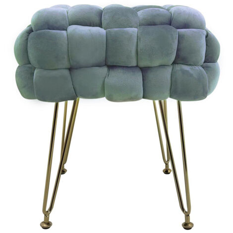 Marvin Pouf in Velluto Intrecciato con Gambe in Metallo Oro Cromato Sophie Poggiapiedi Sgabello per Casa Soggiorno Camera da Letto Salotto Divano Tavolino Quadrato Poltrona Grigio