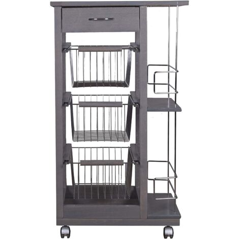 CARRELLO CUCINA IN LEGNO CON CASSETTI RUOTE SALVASPAZIO PORTAPANE PORTAFRUTTA Grigio (1/2)