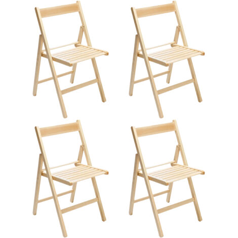 Marvin Sedia in Legno Pieghevole Birreria Colorata Interno o Esterno Salvaspazio Richiudibile da Campeggio Giardino Cucina Legno Massello Di Faggio Naturale - 4 Sedie