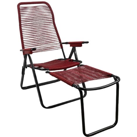 Sdraio Cordonata con Poggiapiedi Richiudibile Sedia a Sdraio da Giardino Filo in Pvc Pieghevole Metallo Poltrona Relax da Esterno Prolunga Rosso (1/4)