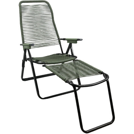 Sdraio Cordonata con Poggiapiedi Richiudibile Sedia a Sdraio da Giardino Filo in Pvc Pieghevole Metallo Poltrona Relax da Esterno Prolunga Verde (1/4)