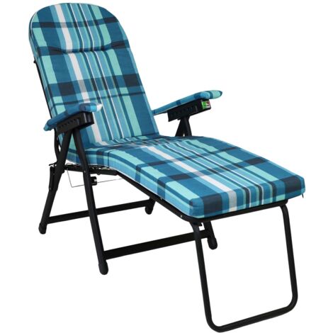 Poltrona Sdraio da Giardino con Poggiapiedi Barbara Sdraio Reclinabile Regolabile Cuscino Imbottito 7 cm Braccioli Relax per Interno o Esterno AZZURRO SCOZZESE (1/4)