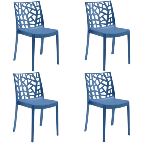 Sedia In Polipropilene Da Interno Esterno Giardino Impilabile Design Sedie Resistenti Moderne Per Terrazzo Bar Locali Commerciali Blu - 4 Sedie