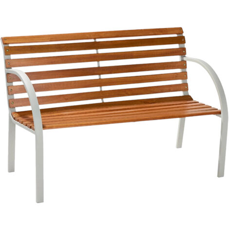 Marvin Panchina da Giardino con Doghe in Legno Naturale e Metallo, Panca per Esterno Balcone Terrazzo con Schienale Braccioli Bianco
