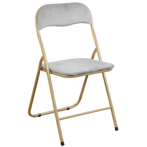 Sedia Pieghevole Imbottita in Velluto Velvet da Interno Ufficio Casa Resistenti Ferro Leggere con Schienale Salvaspazio Portatile CYNTHIA VELLUTO GRIGIO / STRUT. ORO