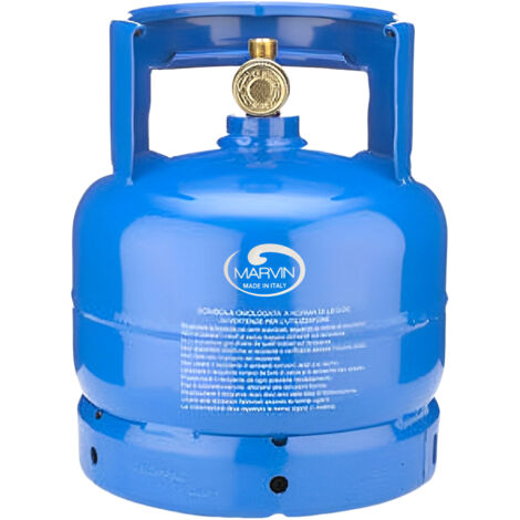 Marvin Bombola Gas Ricaricabile da Campeggio Vuota per Propano (UN1965) con Maniglia Alta Portatile Uscita Rubinetto W20X1/14 SX M Verticale Bombola 2Kg