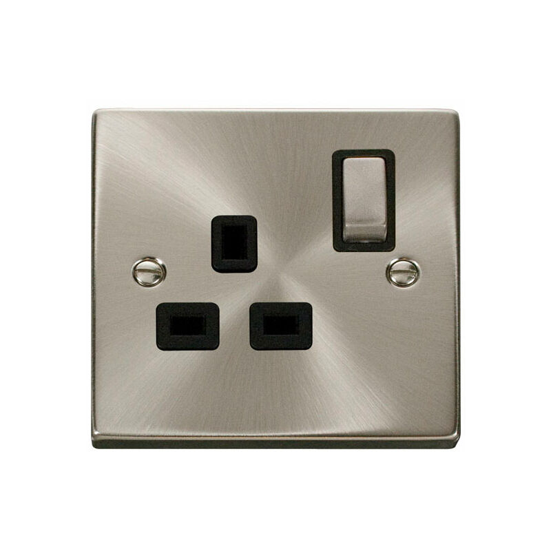 Satin / Brushed Chrome 1 Gang 13A DP Ingot Switched Plug Socket - Black ...