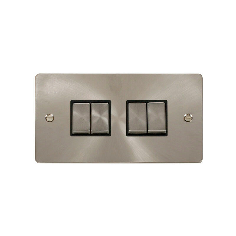 Flat Plate Satin Brushed Chrome 10a 4 Gang 2 Way Ingot Light Switch Black Trim Se Home