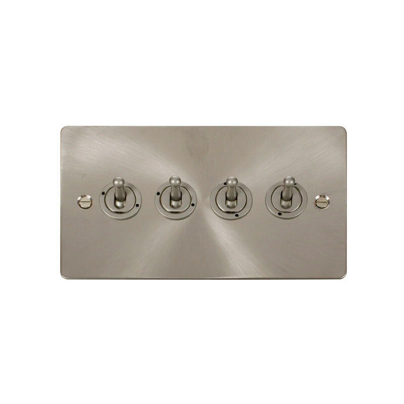 Flat Plate Satin / Brushed Chrome 4 Gang 2 Way 10AX Toggle Light Switch - SE Home