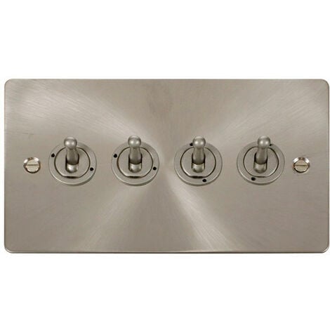 Flat Plate Satin / Brushed Chrome 4 Gang 2 Way 10AX Toggle Light Switch - SE Home