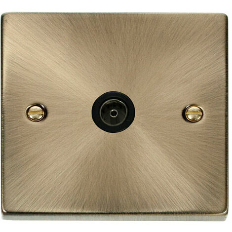 Antique Brass 1 Gang Single Coaxial TV Socket - Black Trim - SE Home