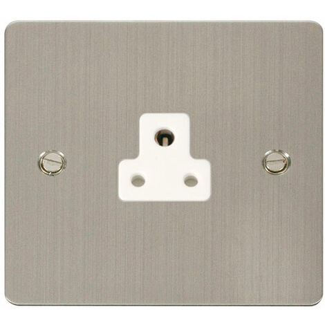 White Rounded Plug Sockets Flat Plate Stainless Steel 1 Gang 2A Round Pin Socket - White Trim - SE ...