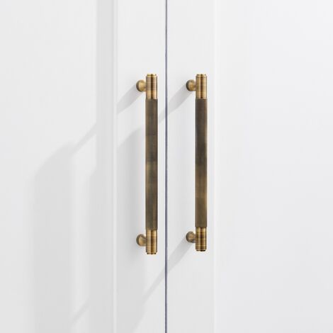 Antique Brass Knurled Cabinet T Bar Handle - Solid Brass - Hole Centre 224mm - SE Home
