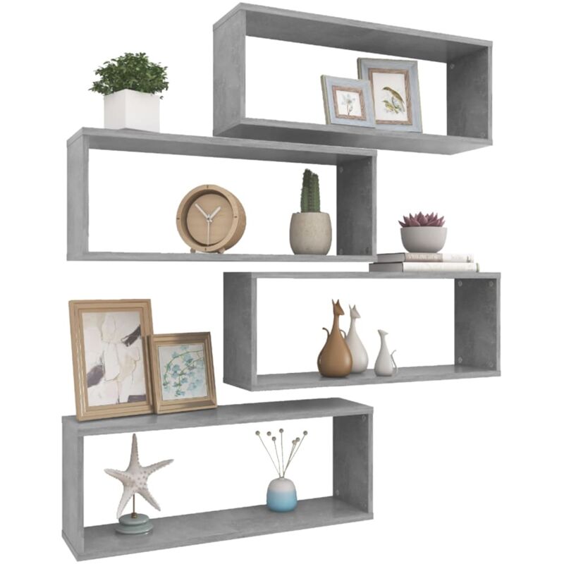 Lot De 4 étagères En Bois Gris Béton | 60x10x1,5 Cm | Rangement Salon Bureau Cuisine | Design Moderne Et Fonctionnel - 10