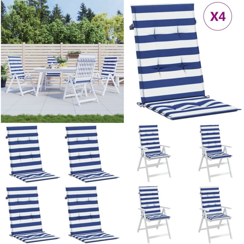 Lot De 4 Coussins De Chaise Outdoor Rayures Bleu Blanc – Galette Siège Imperméable Anti-Glisse Dossier Bas Jardin Terrasse