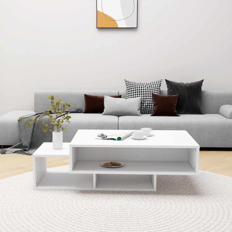 Table Basse Salon, Tables De Canapé Pour Le Salon Table Basse Moderne Table D'entrée Avec Tiroirs Avec Étagère De Rangement À 2 Niveaux Table Murale De Salon Blanc