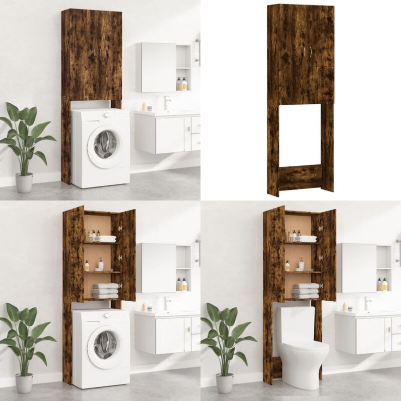 Meuble Pour Machine à Laver Chêne Sonoma 64x25,5x190 Cm - Rangement 2 Portes 3 Espaces