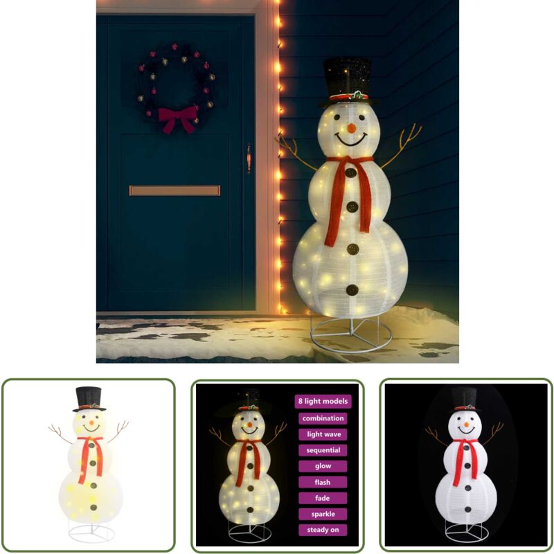 Figurine Bonhomme De Neige LED 90cm - Décoration De Noël En Tissu, 90 LEDs Blanc Chaud, Intérieur/extérieur