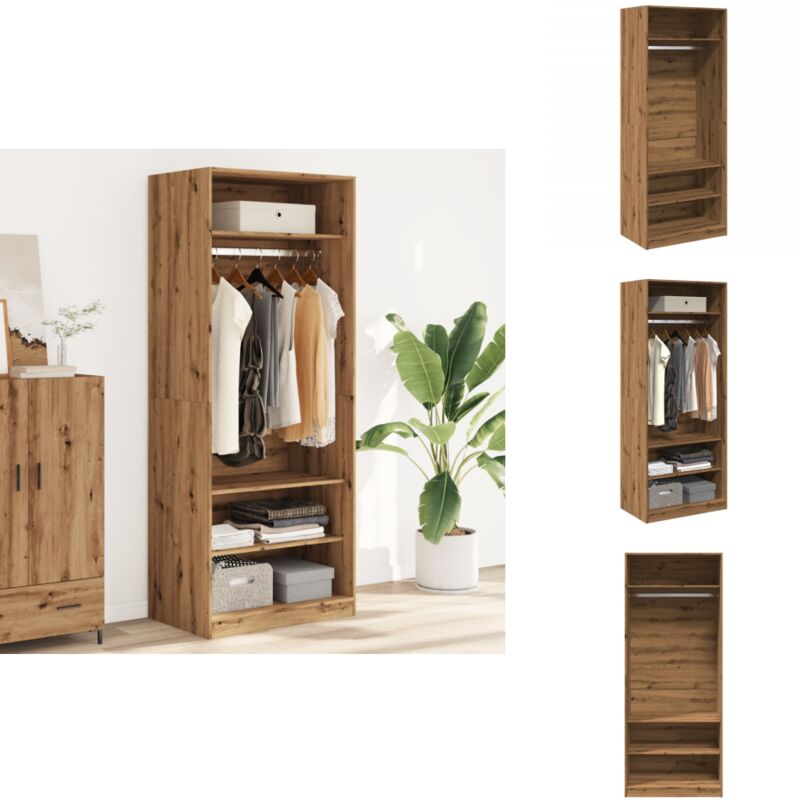 Garde-robe En Chêne Fumé 80x50x200 Cm - Bois D'ingénierie Robuste, 2 Tiroirs, Parfaite Pour Petits Espaces