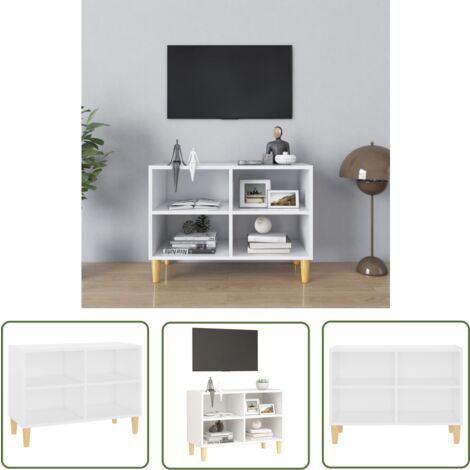 The Living Store Meuble TV avec pieds en bois massif Blanc 69,5x30x50 cm - Meubles Tv - Meuble Tv - Buffet - Rangement Tv - Meuble Blanc (1/5)
