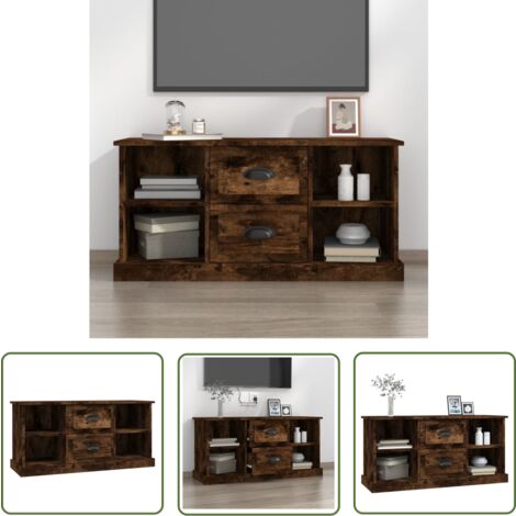 The Living Store Meuble TV chêne fumé 99,5x35,5x48 cm bois d'ingénierie - Meuble Tv - Meuble Téléviseur - Support Tv - Unité Tv - Meubles Salon
